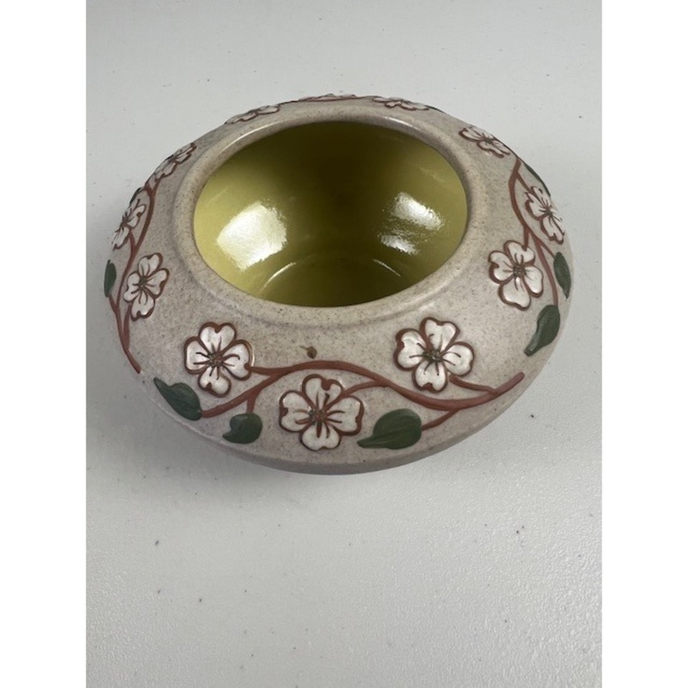 Pigeon Forge Pottery Dogwood Floral Round Bowl Tan Yellow Vintage Tennessee 4.5" - Picture 9 of 11